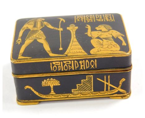 An early 20thC Egyptian brass and niello snuff box, decorated with ancient Egyptian figures, Gods, symbols and Hieroglyphs, 4