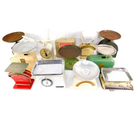 Salter Hughes and other kitchen scales, early to mid 20thC. (12)