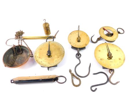 Early 20thC Salter's spring balance scales, including model no.1A, no.80, and a set of G Cussons Ltd Manchester weights each 