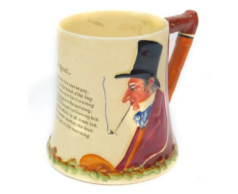 A Crown Devon pottery musical tankard John Peel, playing D'ye ken John Peel, printed marks, 12cm H.