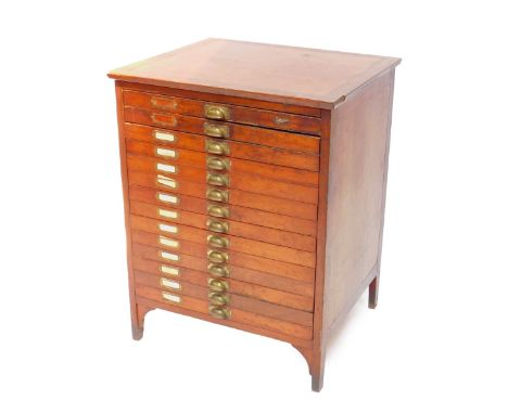 A Cresta Victorian style mahogany typesetters chest, of fourteen drawers raised on square bracket legs, 94cm H, 73cm W, 63cm 