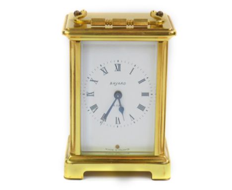 A Bayard brass cased carriage clock,  enamel dial bearing Roman numerals, 8-day movement, by Duverdrey &amp; Bloquel, with in