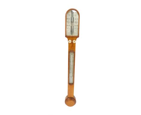 A Victorian oak cased stick barometer by Carpenter &amp; Westley, 24 Regent Street London, with thermometer and scales for ye