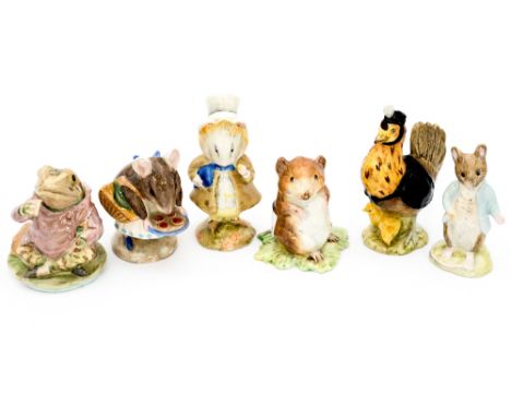Six Beswick Beatrix Potter figures, comprising 'Appley Dapply', 'Mr Jeremy Fisher', 'Johnny Townmouse', 'Timmy Willie', 'Amia
