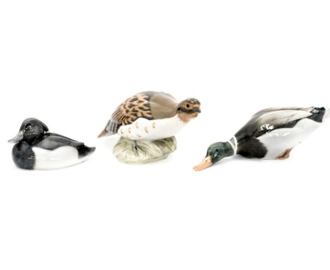 Royal Copenhagen Grouse, model 2261, Mallard, model 1934, and Duck, model 1924 (3)