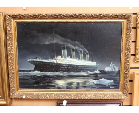 Lowe, oil on canvas, seascape depicting the Titanic, signed and dated, '84', framed.