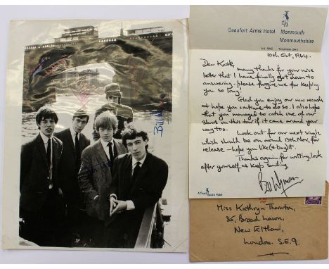 Rolling Stones signed photograph together with a personal letter from Bill Wyman dated 1964 