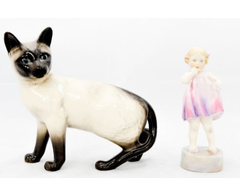 Royal Worcester figure, 'Only Me', by Douhgty, 3226 and a Beswick cat (2)