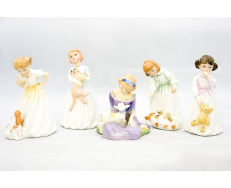 Five Royal Doulton lady figures, comprising 'Daddy's Girl' HN 3435, 'Sit' HN 3123, 'My first Pet' HN 3122, 'Lets Play' HN 339