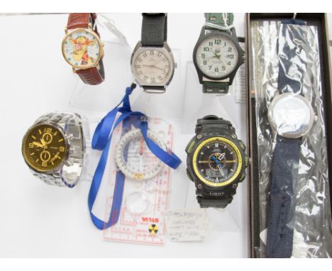 Six various watches and a compass