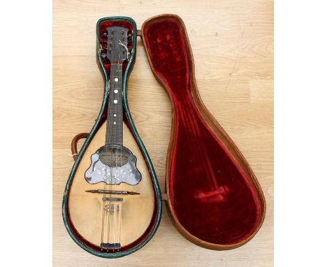 A mandolin labelled Gav. Giovanni de Meglio E Figlio 1896 model 1(A), tortoiseshell scratch guard with nickel silver and moth