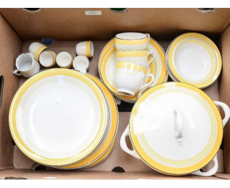 A box of Grey's pottery, yellow/black, 1930s part dinner/tea service (1 box)