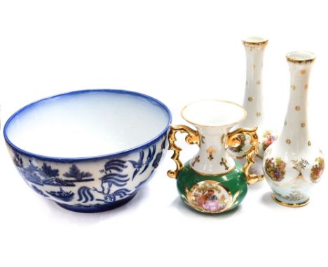 Ceramic china bowl, three Limoges vases, and one other vase (5)