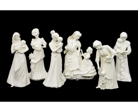 A collection of Royal Worcester, white glazed, mother and child in various poses (6)