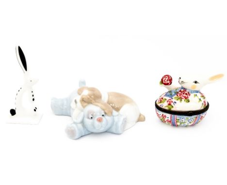 A Villeroy & Bosch 'Easter Rabbit Egg', A C Mielow hand made rabbit/hare and a Nao. puppy and toy (3)  