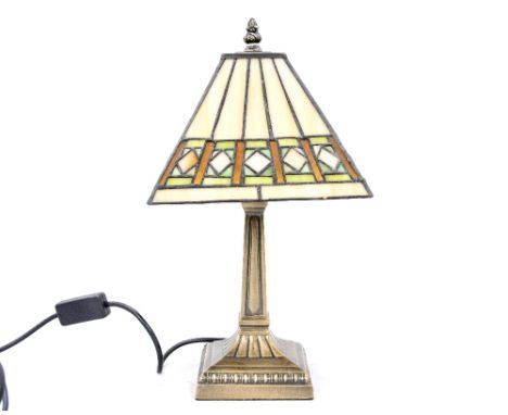 A Tiffany style stained glass table lamp.