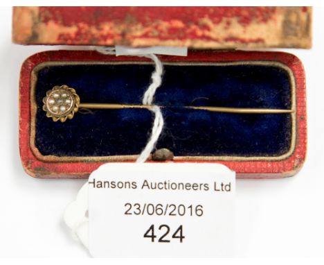 A Victorian diamond and seed pearl stick pin 
