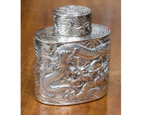 Silver plated Chinese design tea caddy