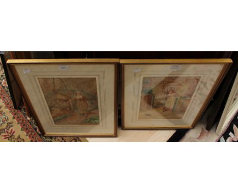 John Scott, (1850-1919), a pair of watercolours 'Bringing in Kindling' and 'Playing with a Kitten' signed lower right approx.
