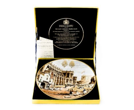 A limited Royal Worcester 'St Georges Chapel' plate (quincentenary) 1975, boxed with letter