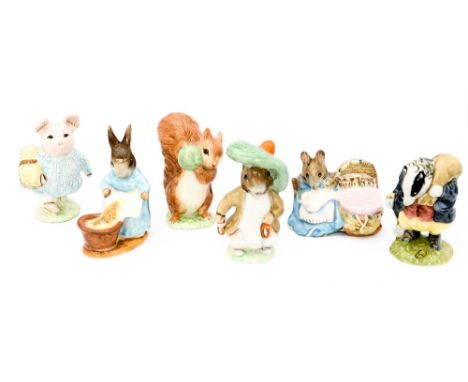 Six Royal Albert and Beswick Beatrix Potter figures, comprising 'Squirrel Nutkin', 'Little Pig Robinson', 'Benjamin Bunny', '