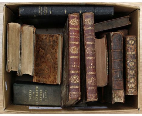 A collection of antiquarian leather bound books to include 'La Belle Assemblee', 1829, vol I &amp; II, 'Historie Du Ciel', 'S