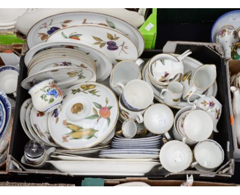 A box of tea and dinnerware to include Royal Worcester Evesham, Paragon etc