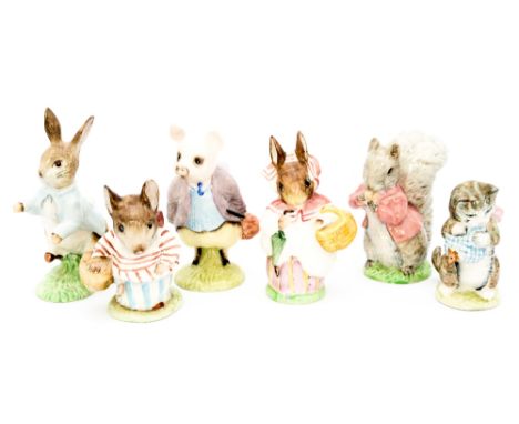 Six Royal Albert and Beswick Beatrix Potter figures, comprising 'Peter Rabbit', 'Mrs Rabbit', 'Mrs Tittlemouse', 'Miss Moppet