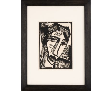 Damenporträt, Holzschnitt auf chamoisfarbenem Papier, 26,5 cm x 19 cm Passepartoutinnenmaß, 1916 datiert, montiertKarl Schmid