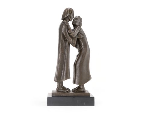 Das Wiedersehen, Bronze, dunkel patiniert, auf Marmorsockel, 37 cm x 17 cm x 11 cm, Nachguss der Bronze von 1930, 04/20 numme