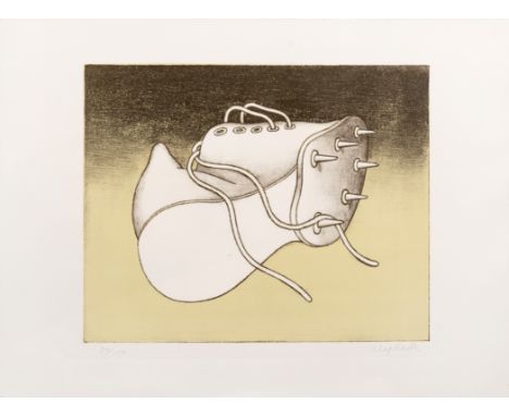 Schuh, Farblithografie auf Papier, 39 cm x 52,5 cm Blattmaß, 90/130 nummeriert, signiertKonrad Klapheck (1935 Düsseldorf) (F)