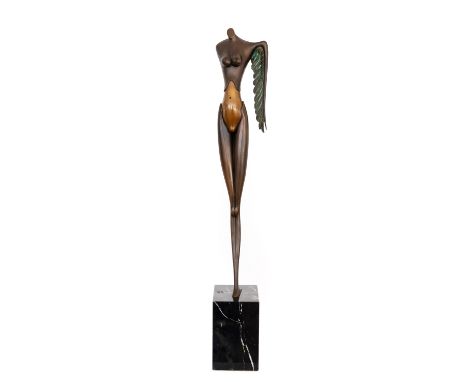 'Nike', Bronze, braun patiniert, partiell poliert, auf schwarzem Marmorsockel, Höhe (mit Sockel) 59 cm, im Guss signiert, Gie