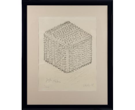 'Großer Kubus', Lithografie auf Papier, 55 cm x 44 cm Passepartoutinnenmaß, 53/100 nummeriert, signiert, 72 datiert, betitelt