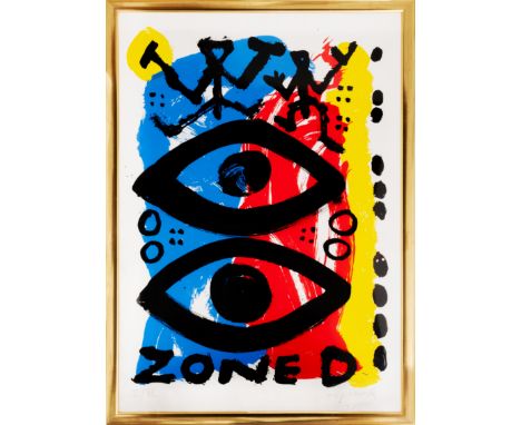 'Zone D', Farbserigrafie auf Velin, 122,5 cm x 86,5 cm Sichtmaß, I/XII nummeriert, signiertA. R. Penck (1939 Dresden - 2017 Z