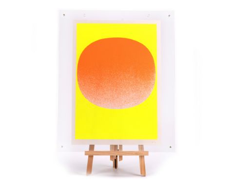 Variation Runde Farbe V - Orange auf Gelb, Siebdruck auf Papier, 48,5 cm x 34,5 cm Blattmaß, signiert, Blattecke minimal knic