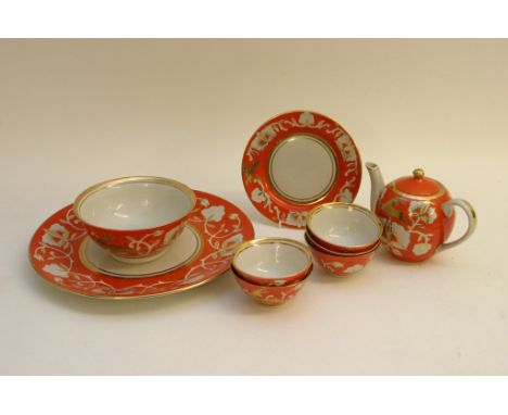 A Russian Tea Set comprising of Tea Pot,Tea Bowls and Large Plate 