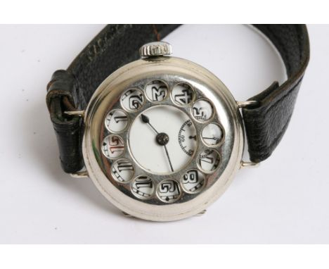 A Swiss made button wind military watch with Arabic numerals, covered dial and subsidiary dial. 