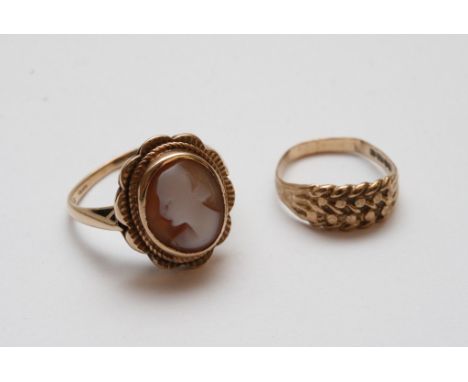 A 9ct gold cameo ring and small Victorian ring