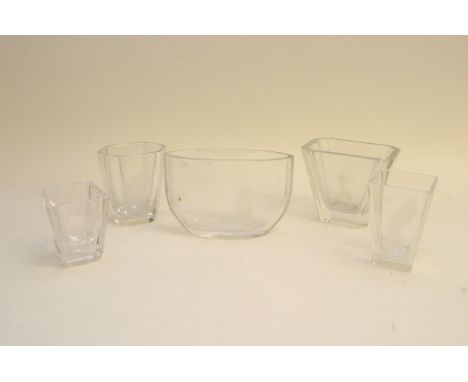 A Collection of signed Orrefors glass vases with wheel etched decoration (5) 