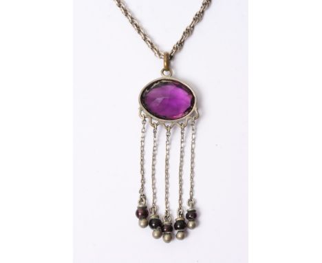 A vintage silver and amethyst drop necklace