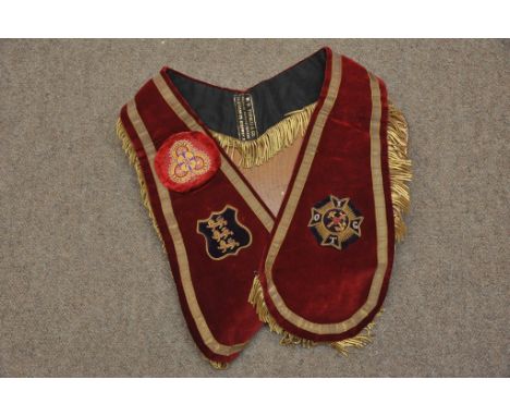 A Masonic velvet sash in tin 