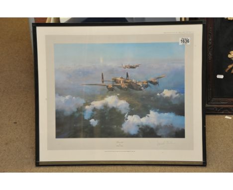 A framed Roger Taylor WW2 print "Lancaster" clearly signed by Group Captain Leonard Cheshire V.C.