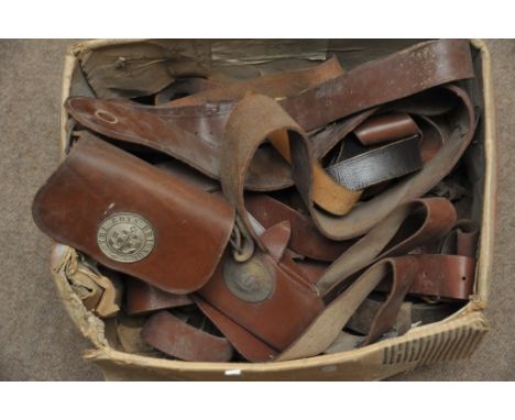 Quantity of vintage leather boys Brigade belts and pouches with brass buckles