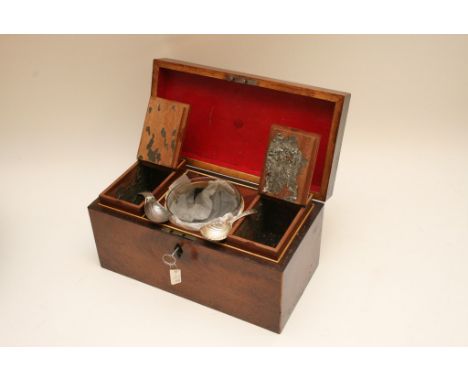 A late George III mahogany tea caddy including mixing bowl