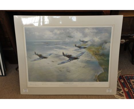 A signed limited edition print by Frank Wootton 749/850 with the artist signature and that of five significant II world war R