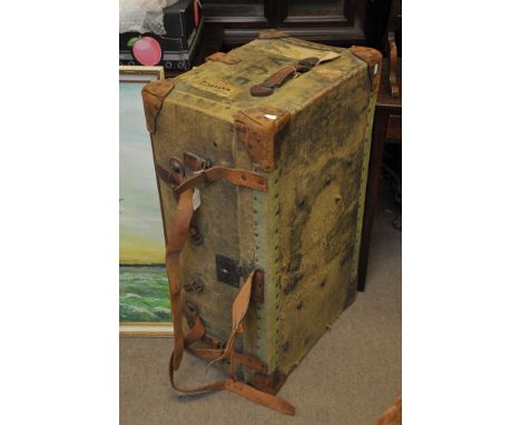 A large canvas travelling trunk with removable tray