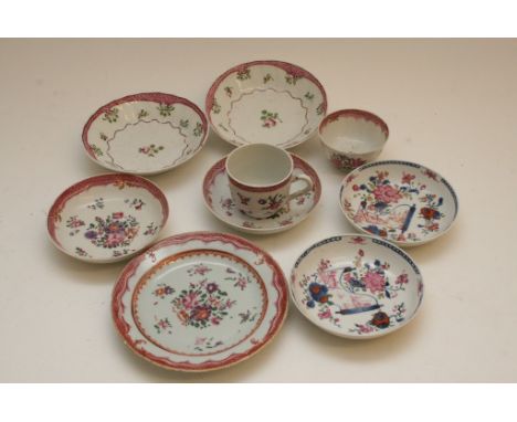 A collection of seven late 18th century Chinese dishes of varying design together with two cups of similar period