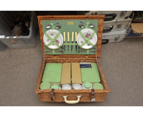 A vintage Braxton wicker picnic hamper with contents