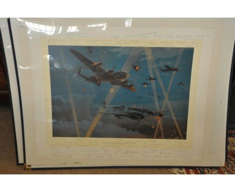 A signed limited edition print Duel in the Dark by Robert Taylor with numerous RAF II world war signatures including those aw
