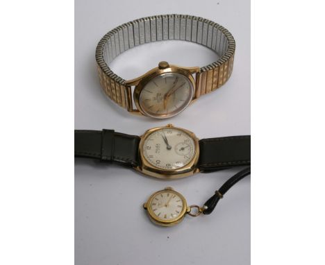 A gent's gold cased Majex wristwatch, another by Romer and a lady's Tissot watch